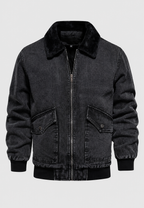 Bomberjacke aus Jeansstoff mit Lammfellfutter und Reißverschluss – Tobias