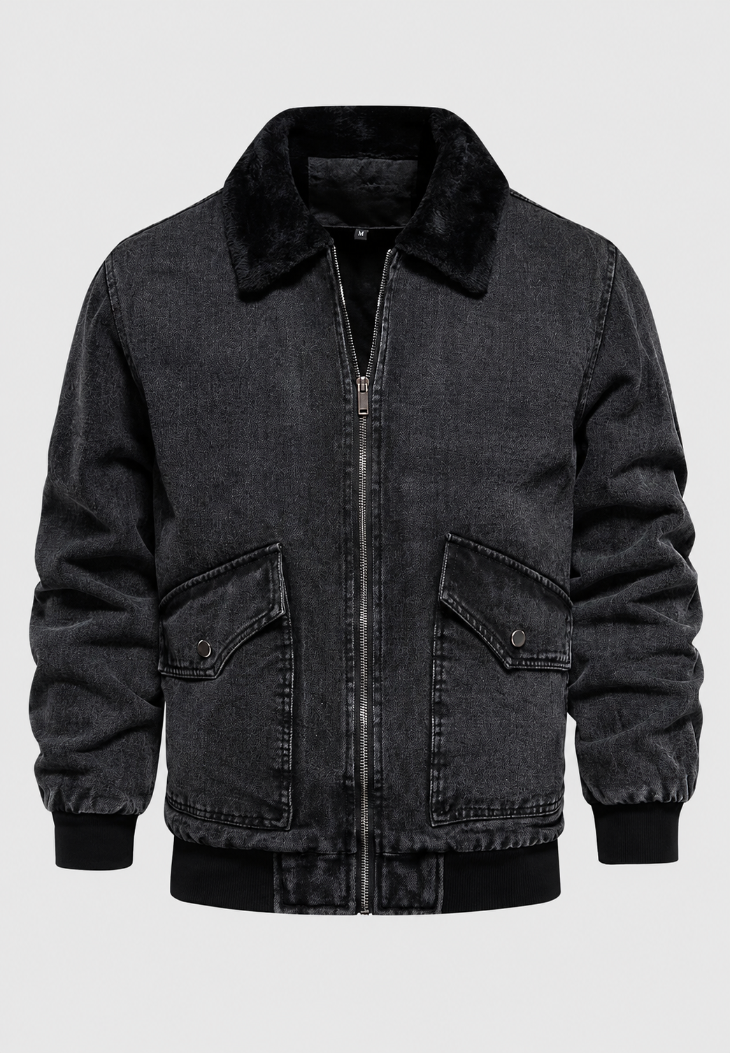 Bomberjacke aus Jeansstoff mit Lammfellfutter und Reißverschluss – Tobias