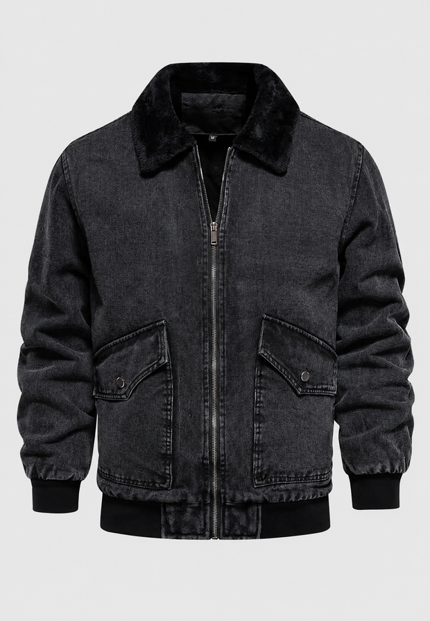 Veste bomber en jean avec doublure en polaire et fermeture éclair - Tobias
