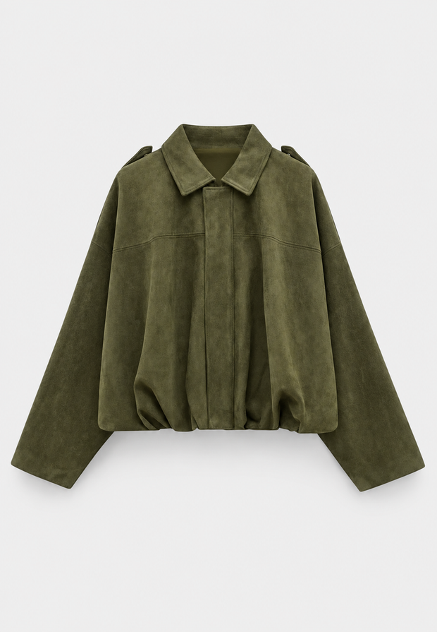 Kurze Damenjacke in Wildlederoptik mit Hemdkragen – Azucena