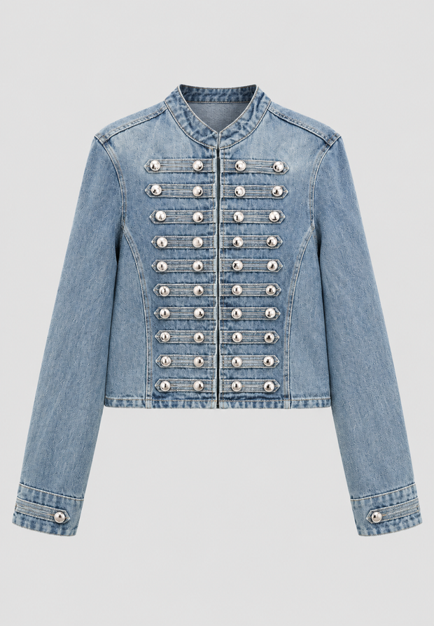 Damen-Jeansjacke mit Stehkragen und Metallknöpfen – Apolline