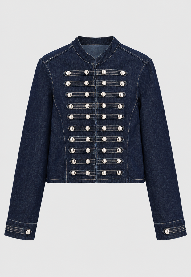 Damen-Jeansjacke mit Stehkragen und Metallknöpfen – Apolline
