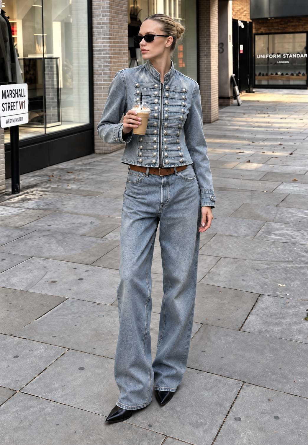 Damen-Jeansjacke mit Stehkragen und Metallknöpfen – Apolline