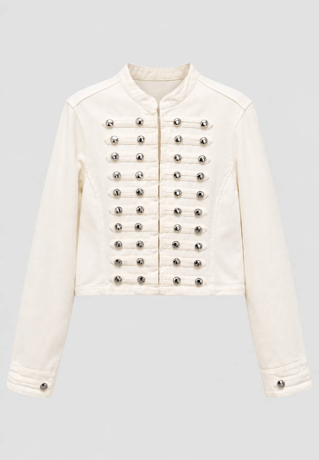 Damen-Jeansjacke mit Stehkragen und Metallknöpfen – Apolline