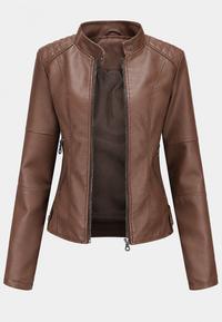 Damen-Jacke in Lederoptik mit Stehkragen, Taschen und Reißverschluss – Iseult