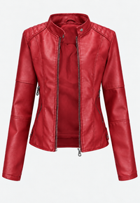 Damen-Jacke in Lederoptik mit Stehkragen, Taschen und Reißverschluss – Iseult