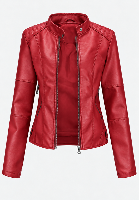 Veste femme effet cuir à col mao et poches zippées - Iseult