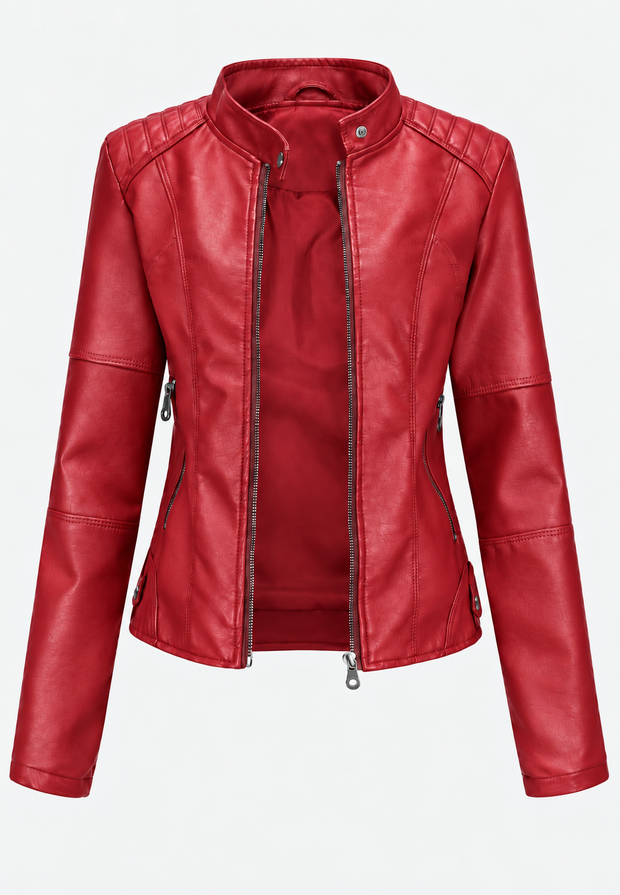 Damen-Jacke in Lederoptik mit Stehkragen, Taschen und Reißverschluss – Iseult