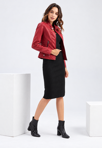 Damen-Jacke in Lederoptik mit Stehkragen, Taschen und Reißverschluss – Iseult