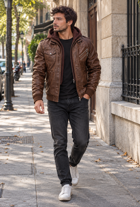 Blouson homme effet cuir à poches zippées - Dervan