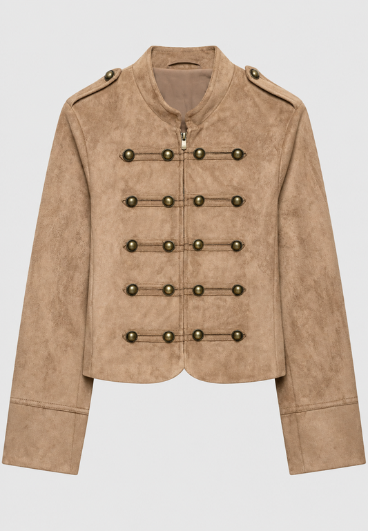 Veste femme effet daim à pattes de boutonnage et col montant - Noémie