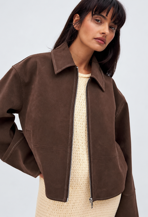 Blouson femme effet daim à coupe droite et zip - Hedvika
