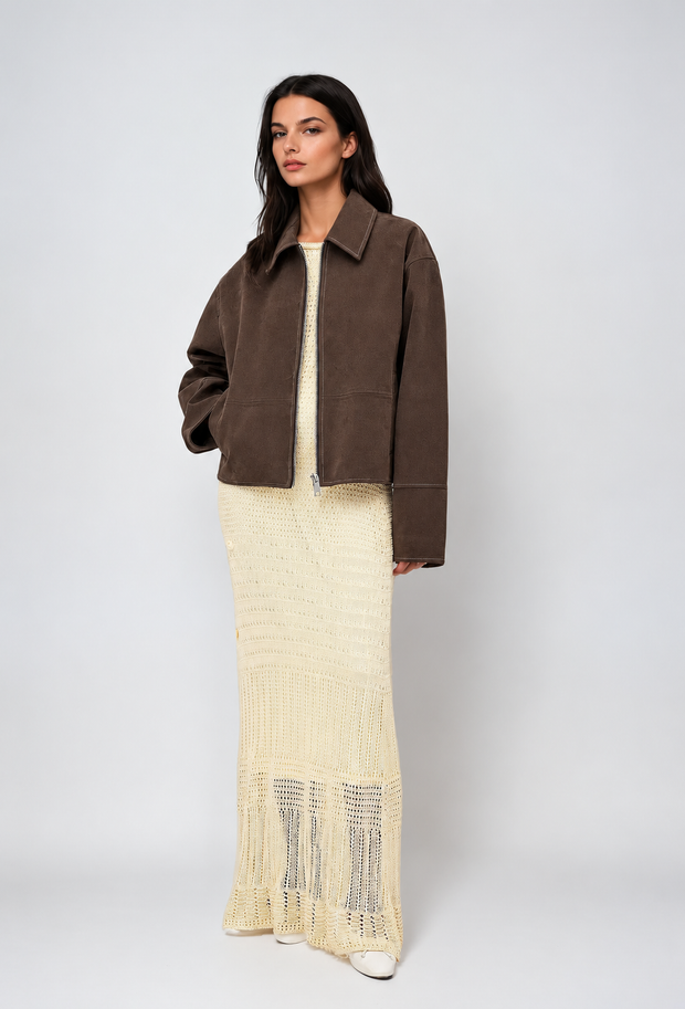 Blouson femme effet daim à coupe droite et zip - Hedvika