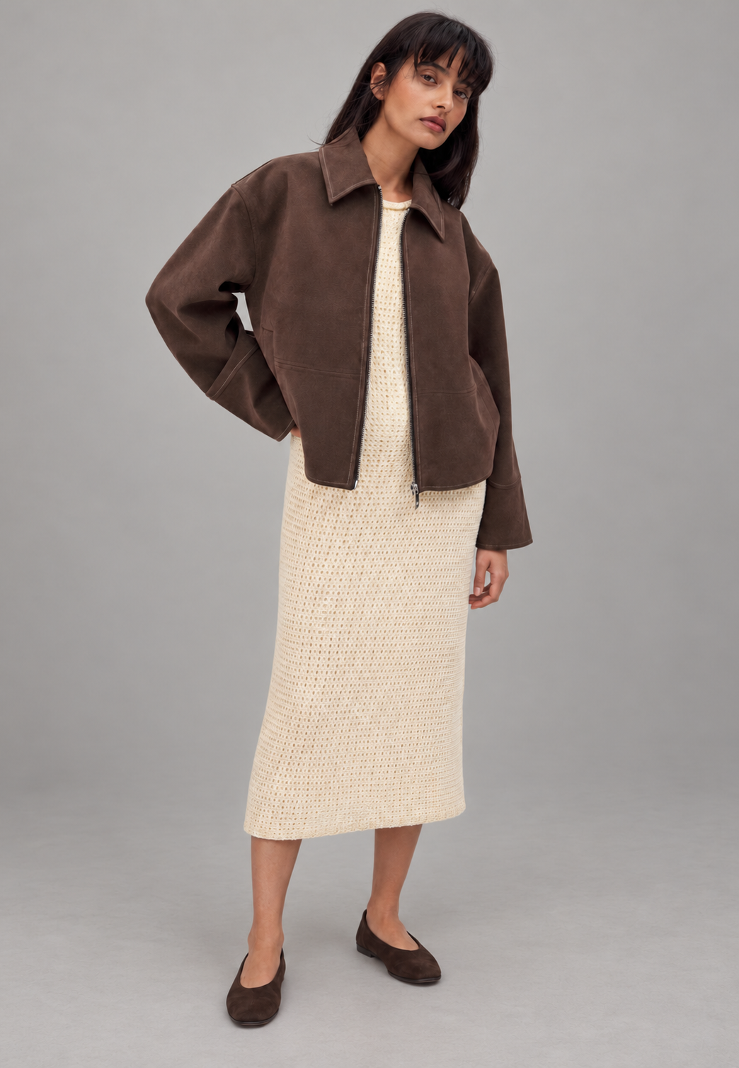 Blouson femme effet daim à coupe droite et zip - Hedvika
