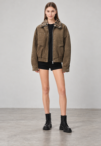 Veste femme effet daim, col effet fourrure, imprimé animalier - Sabela
