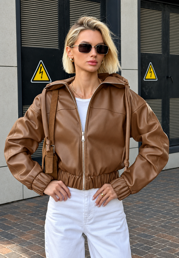 Veste femme effet cuir à capuche et fermeture éclair - Nerea