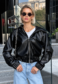 Veste femme effet cuir à capuche et fermeture éclair - Nerea