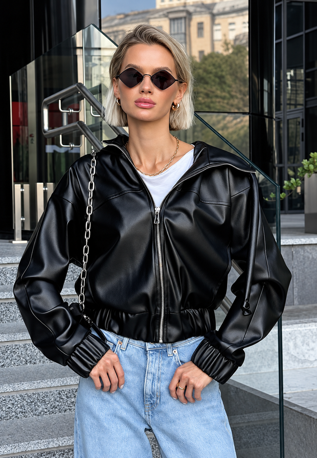 Veste femme effet cuir à capuche et fermeture éclair - Nerea