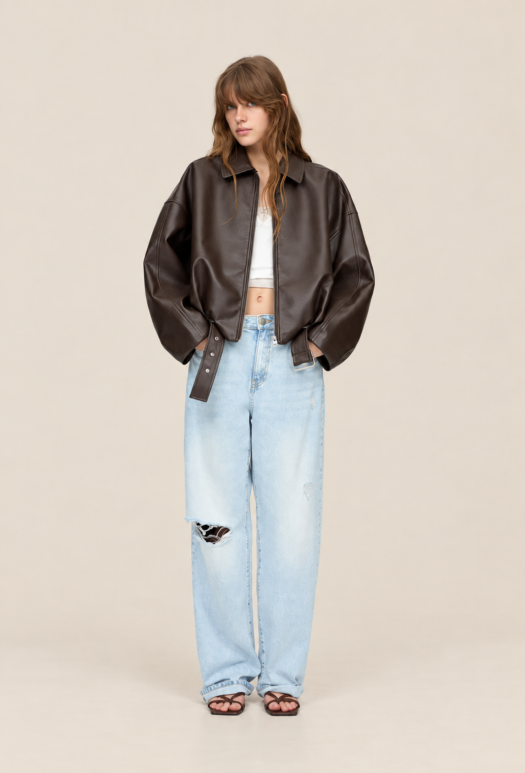 Blouson femme effet cuir avec ceinture à boucle - Ismérie