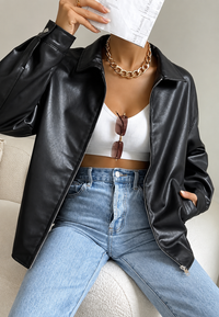 Veste femme effet cuir, fermeture éclair, col chemise - Aroa