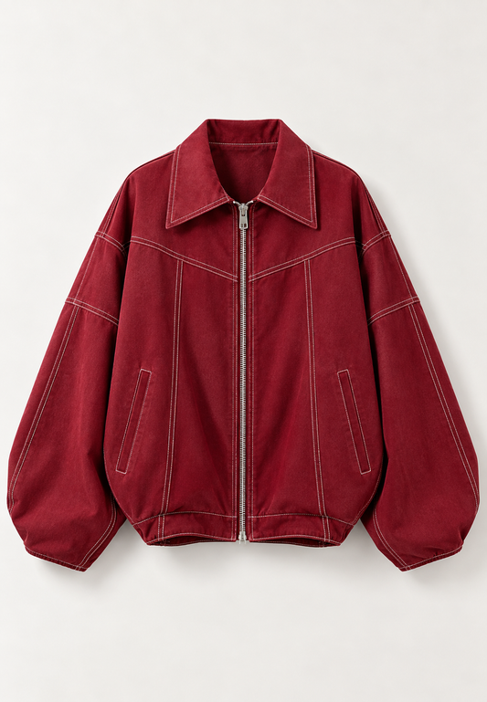 Veste oversize pour femme, effet daim, surpiqûres contrastées - Vela