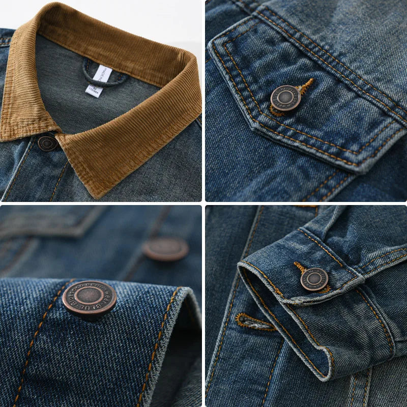 Herren-Jeansjacke mit Cordkragen im Washed-Look – Dario