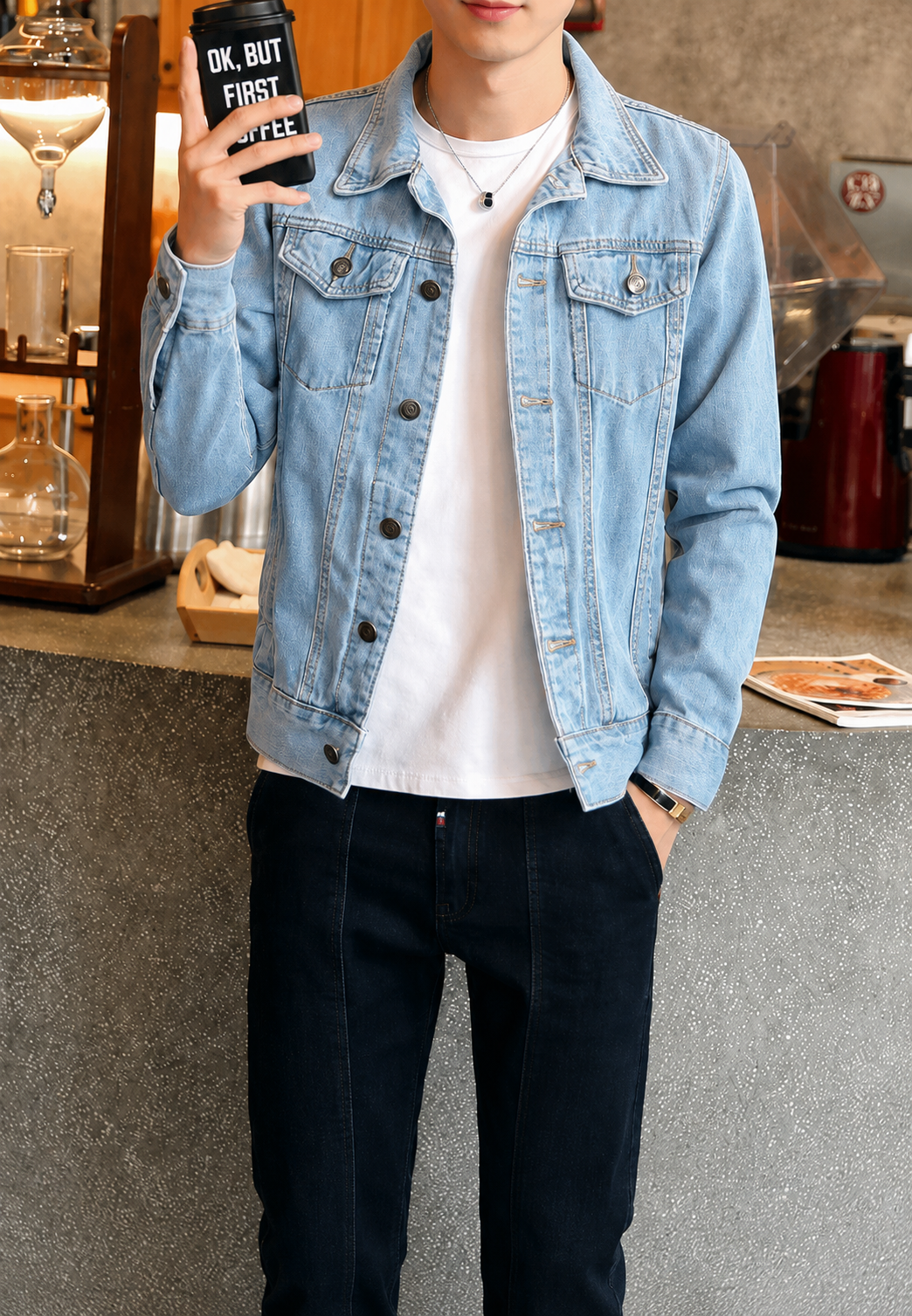 Jeansjacke im Washed-Look mit Pattentaschen – Stellan