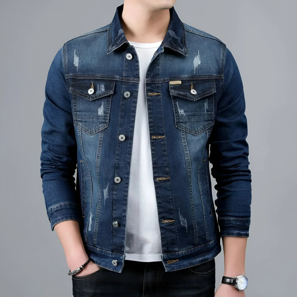 Herren-Jeansjacke im Washed-Look mit Pattentaschen – Armand