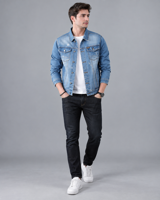 Herren-Jeansjacke im Washed-Look mit Pattentaschen – Armand