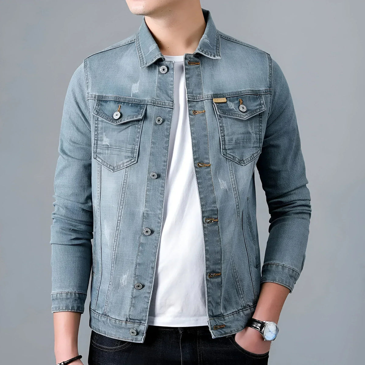 Herren-Jeansjacke im Washed-Look mit Pattentaschen – Armand