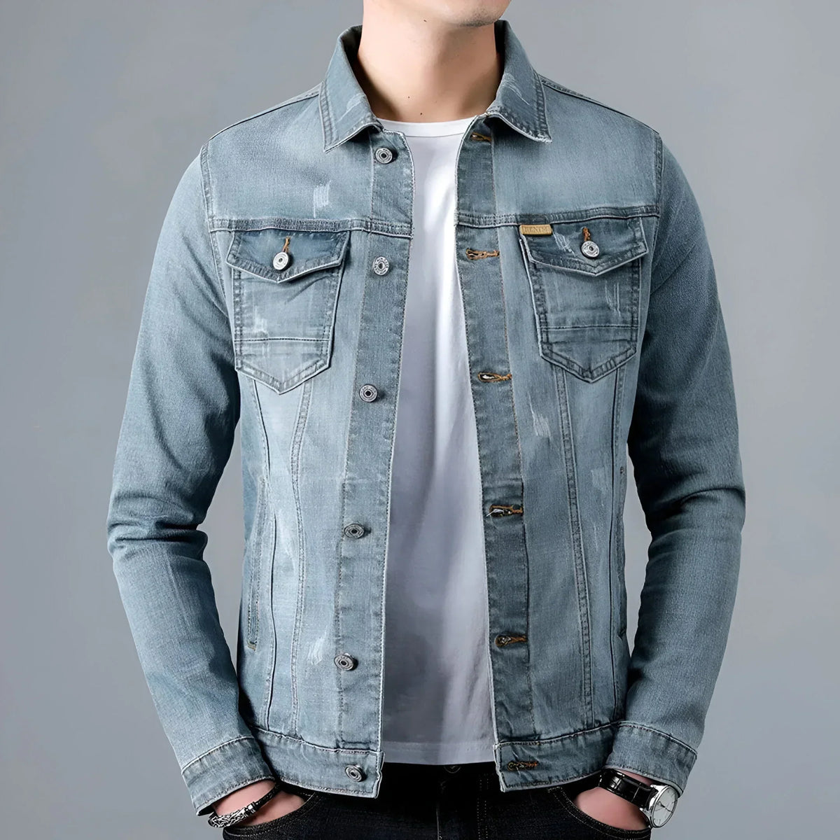 Herren-Jeansjacke im Washed-Look mit Pattentaschen – Armand