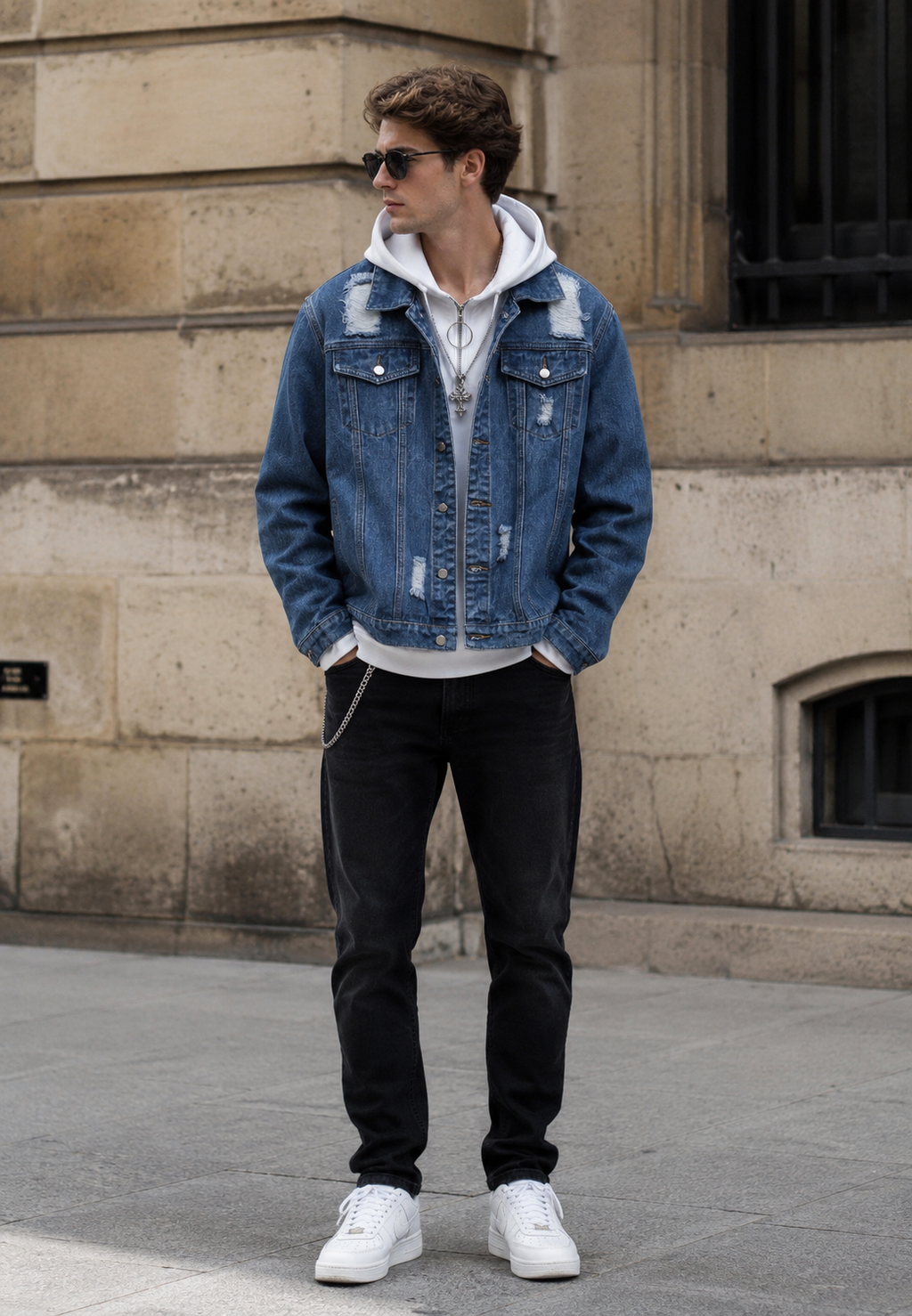 Jeansjacke im Washed-Look mit Rissen – Jannik