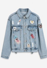 Veste en jean courte pour femme avec empiècements et effet délavé - Odette