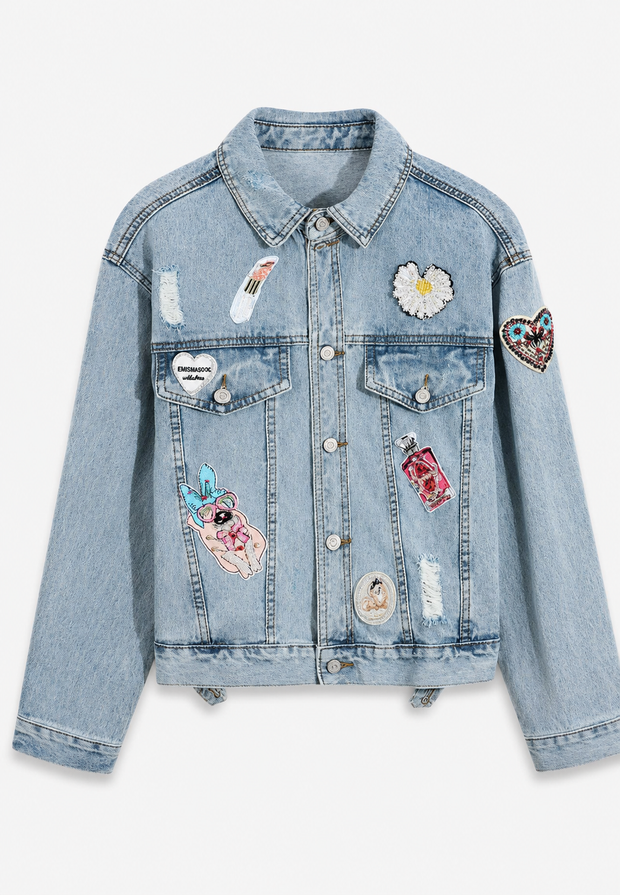 Veste en jean courte pour femme avec empiècements et effet délavé - Odette