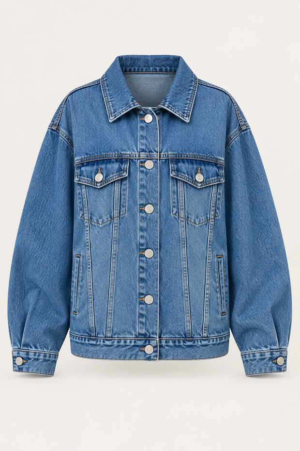 Oversize-Jeansjacke für Damen mit Pattentaschen – Camille