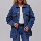 Lange Oversize-Jeansjacke für Damen mit Patten-Taschen – Eira