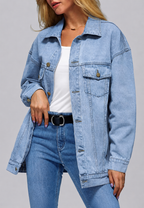 Lange Oversize-Jeansjacke für Damen mit Patten-Taschen – Eira