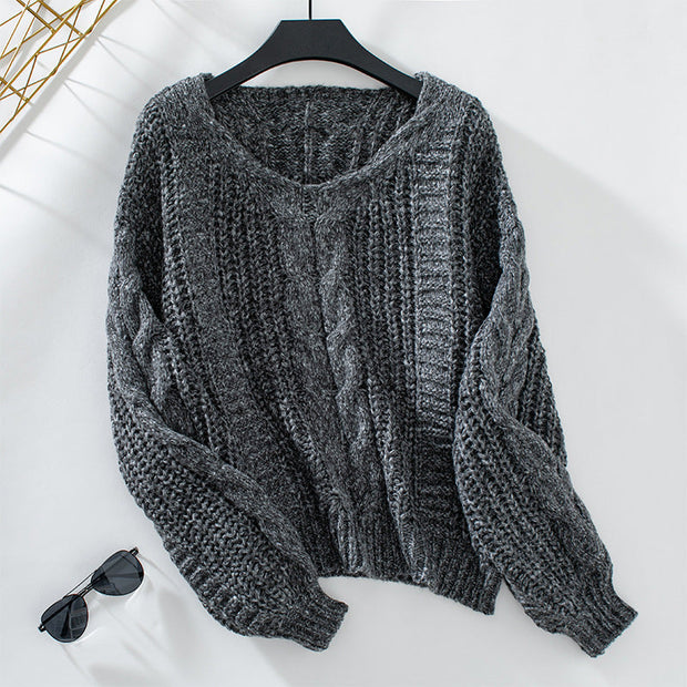 Kia - Damenpullover mit Puffärmeln aus Twisted Mesh mit V-Ausschnitt