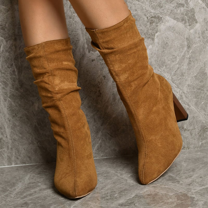 Damenstiefel mit hohem Absatz in Wildlederoptik - Vaelinne