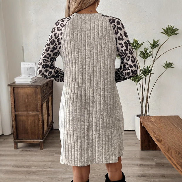 Robe femme manches longues tricotée imprimé animal - Sophie
