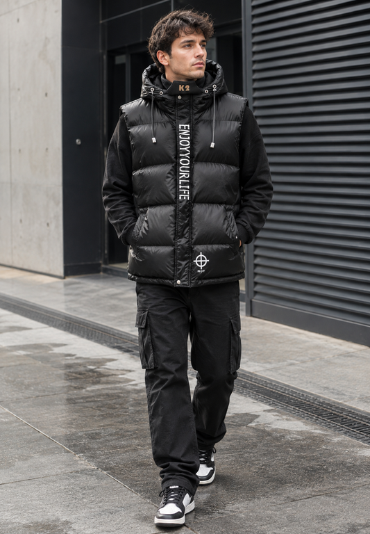 Doudoune sans manches homme capuche réglable finition brillante style urbain - Keldan