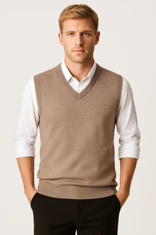 Gilet en maille pour homme à col en V et finition côtelée - Blaise