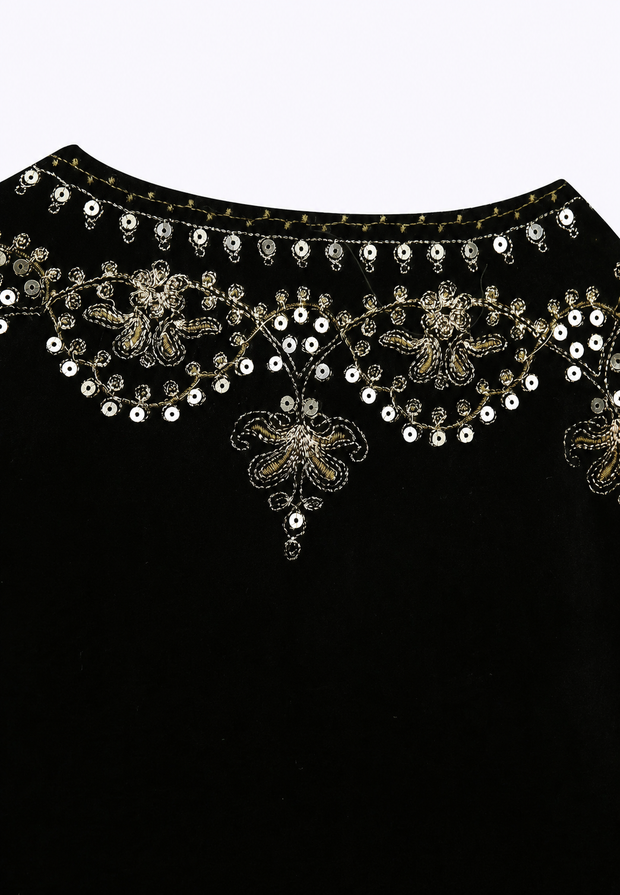 Gilet femme en velours à motifs floraux brodés - Celina