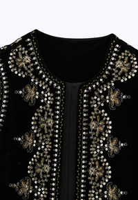 Gilet femme en velours à motifs floraux brodés - Celina