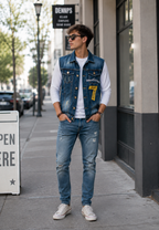 Herren-Jeansweste mit Stickerei im Washed-Look – Leander