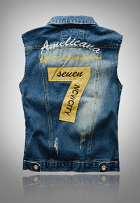 Gilet en jean pour homme brodé, effet délavé - Leander