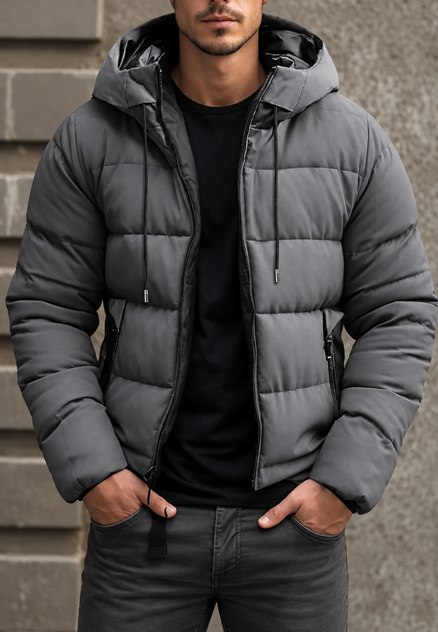 Veste matelassée homme à capuche réglable coupe classique finition mate - Nereo