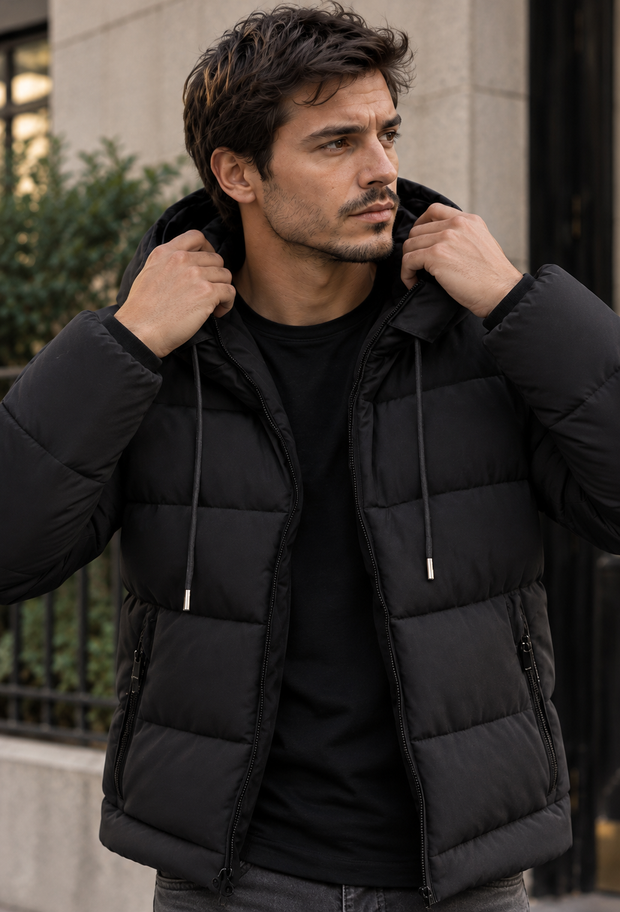 Veste matelassée homme à capuche réglable coupe classique finition mate - Nereo