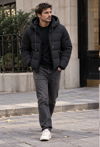 Veste matelassée homme à capuche réglable coupe classique finition mate - Nereo