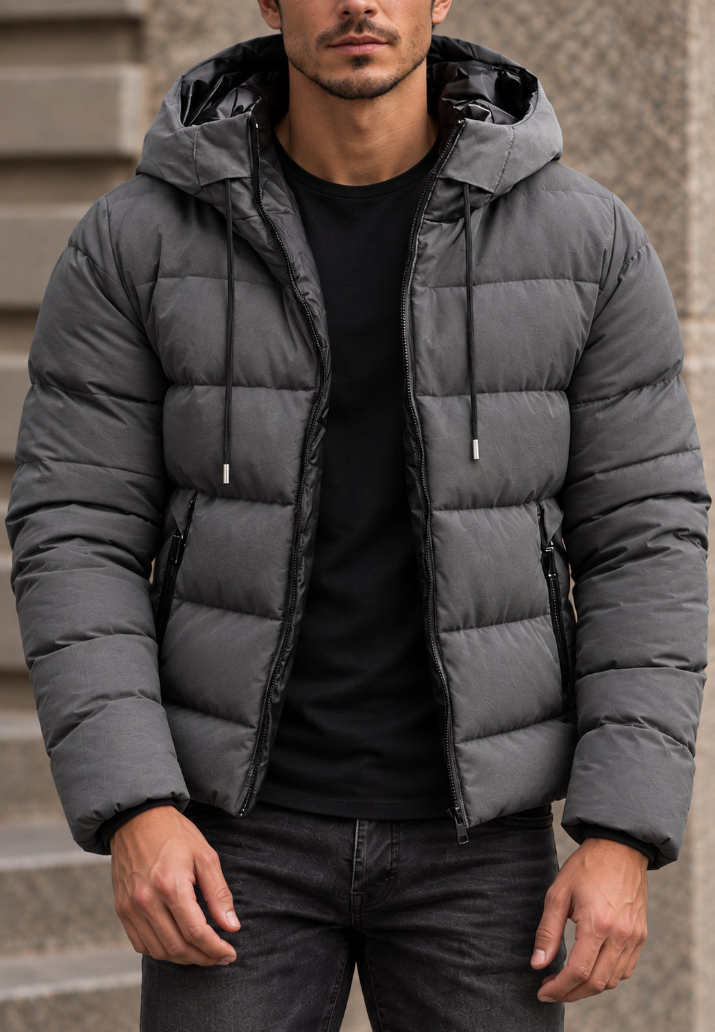 Veste matelassée pour homme, coupe classique, à capuche et fermeture éclair - Hakon